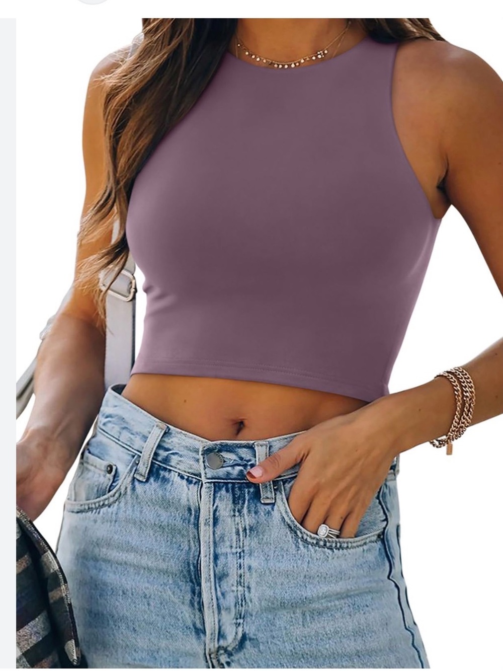 ReoRia butsmooth Sleeveless Crop Tank Top - Dusty Mauve